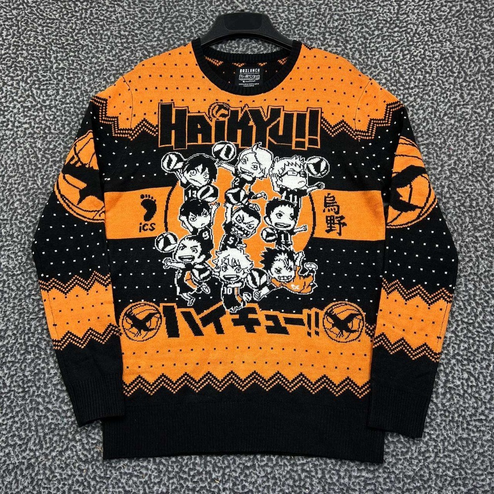 BoxLunch Haikyuu Anime Ugly‎ Christmas Sweater Men Small Orange Black Knit
